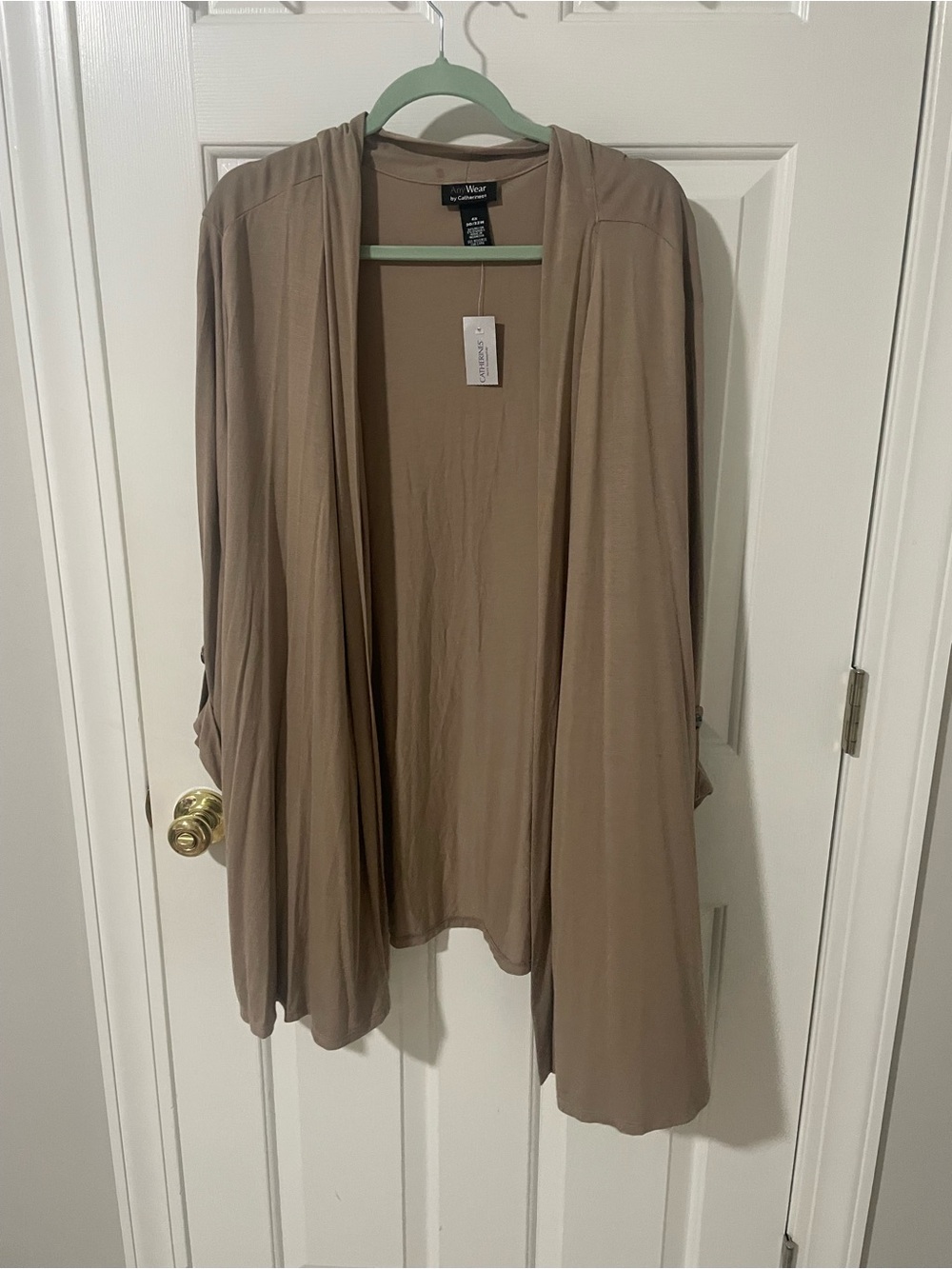 Catherine’s taupe Open-Front Women's Cardigan stretchy